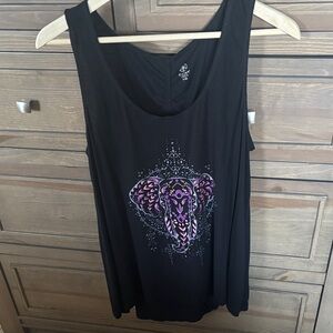 GAIAM Black Tank Top with Purple Elephant Graphic